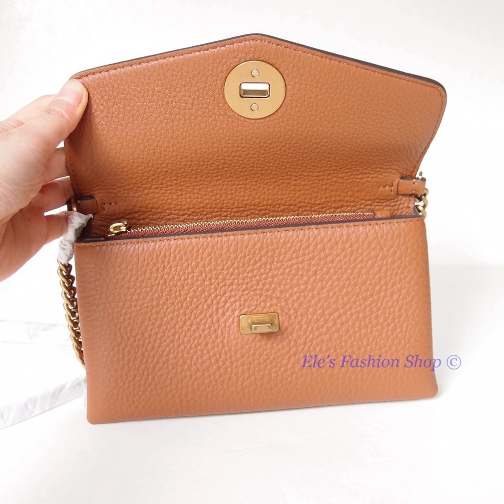 NWT Tory Burch Kira Chevron Leather Wallet On a Chain WOC Umber Brown AUTHENTIC - Picture 14 of 16